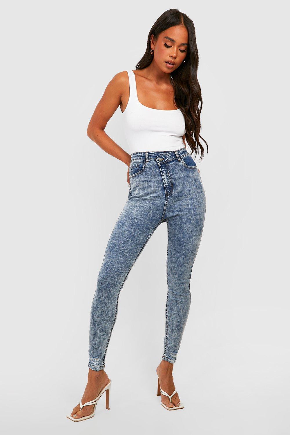 Asymmetrical hot sale waist jeans